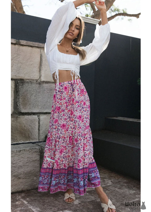 Boho Skirts in Esme Flower in Green For Women